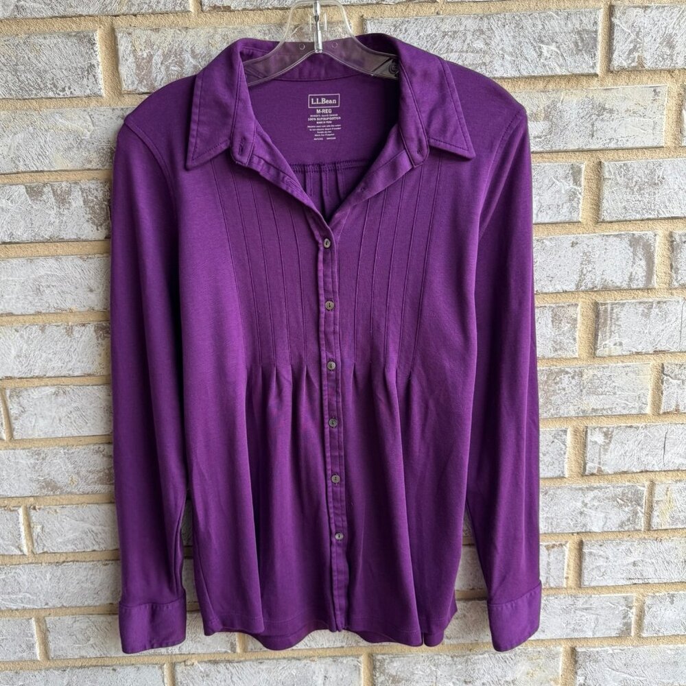 L.L. Bean Long Sleeve Botton Up Stretch Cotton Blouse Women's Size M.